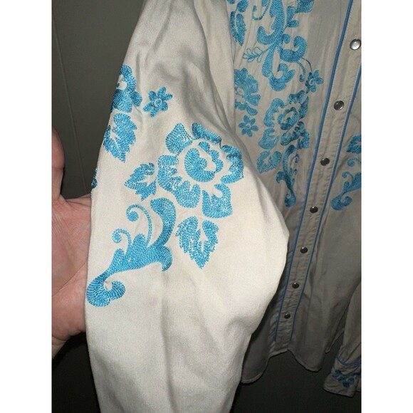 H Bar C Ranchwear Black Label Pearl Snap Womens XL Shirt Heavy Floral Embroidery - Picture 2 of 7